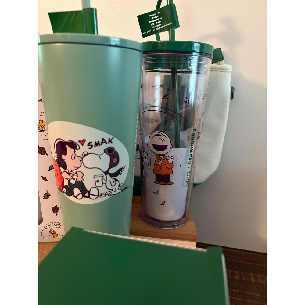 Starbucks X Peanuts Snoopy Lot of 7 Mug Hot Cold Tumblers Tote Keychain Plush - Picture 8 of 10